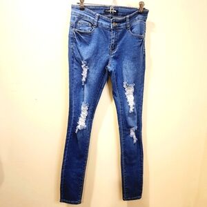 .Fashion Nova Washed Blue Distressed Skinny Jeans size 5